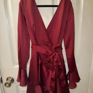 SHEIN Deep Red Long Sleeve Dress